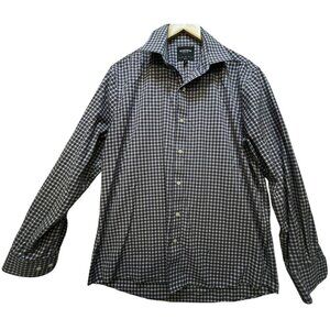 Bonobos Mens Wrinkle-Free Dress Shirt Slim Fit Long Sleeve Sz L Navy White Check